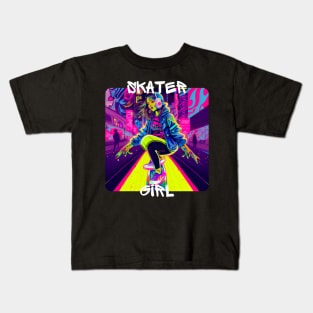 Skater Girl - cool girl skates on the street 3 Kids T-Shirt
